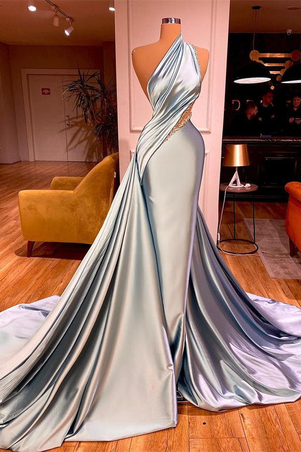 Elegant One Shoulder Long Mermaid Evening Dress Ruffles Online-Ballbella