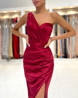 Elegant One Shoulder Short Prom Dress Online With Slit-Ballbella
