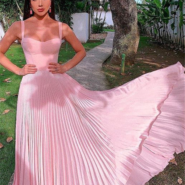 Elegant Pink Straps Sleeveless A-Line Prom Dresses