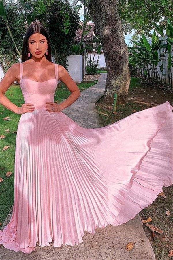 Still not know where to get your event dresses online? Ballbella offer you new arrival Elegant Pink Straps Sleeveless A-Line Prom Dresses at factory price,  fast delivery worldwide.