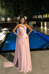 Elegant Pink Sweetheart Sleeveless Chiffon Prom Dress Sleeveless Sequins With Lace-Up Back-Ballbella
