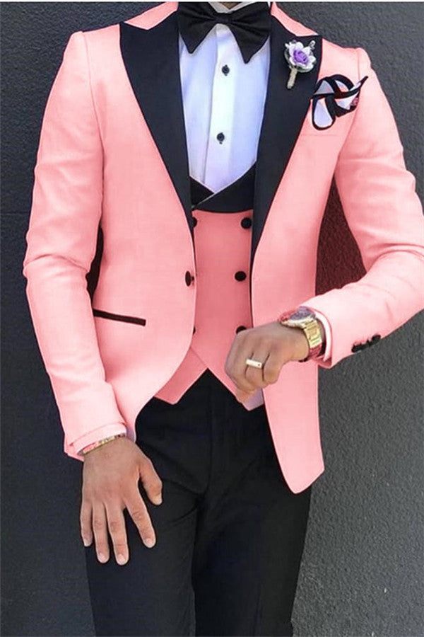 Elegant Pink Tuxedos Prom Suits 3 Pieces Designer Peak Lapel Men Suits Online