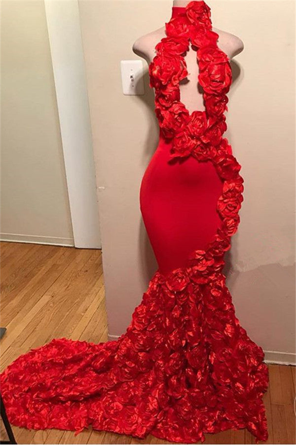 Ballbella has a great collection of Prom Dresses, Real Model Series at an affordable price. Welcome to buy high quality Elegant Red Halter Flower Sleeveless Mermaid Prom Party Gowns, Real Model Series with Ballbella.com.