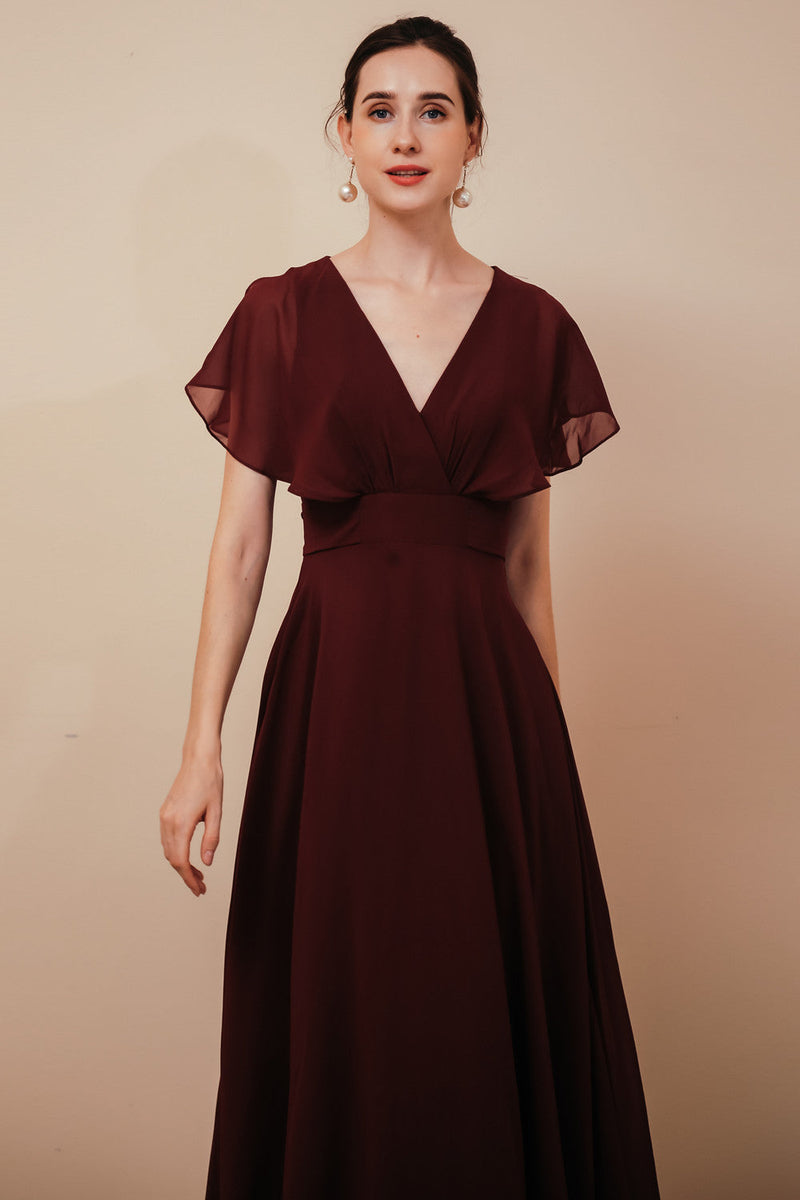 chiffon dress v neck Elegant Rust Cool-shoulder V-neck Chiffon Evening Dress, Rust / US2
