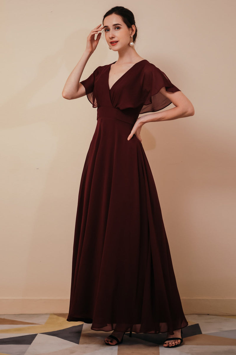 Elegant Rust Cool-shoulder V-neck Chiffon Evening Dress, Rust / US2 Elegant Rust Cool-shoulder V-neck Chiffon Evening Dress, Rust / US2