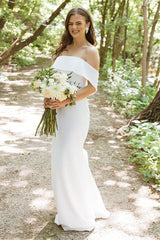 Elegant Satin Off-The-Shoulder Mermaid Wedding Dresses Sleeveless On Sale-Ballbella