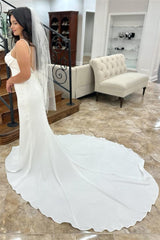 Elegant Satin Spaghetti-Straps Mermaid Wedding Dresses Sleeveless Open Back With Beads Buttons-Ballbella