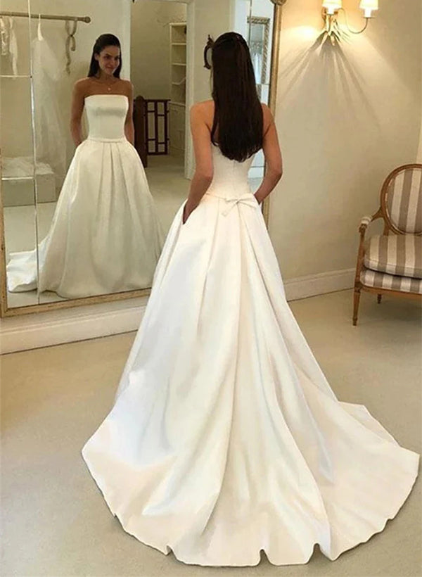 Elegant Satin Wedding Dresses Bows-Ballbella