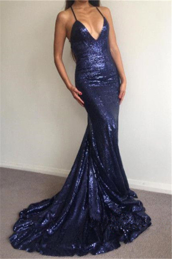 Customizing this New Arrival Elegant Sequins Deep V-Neck Prom Party Gowns| Backless Mermaid Chic Evening Gowns on Ballbella. We offer extra coupons,  make in cheap and affordable price. We provide worldwide shipping and will make the dress perfect for everyone.