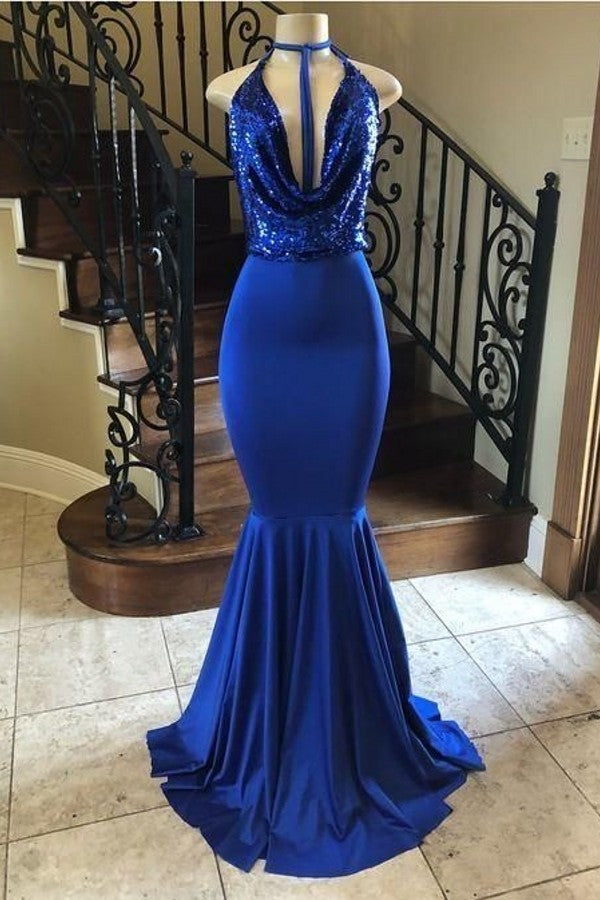 Looking for Prom Dresses, Evening Dresses, Real Model Series in Stretch Satin, Sequined,  Mermaid style,  and Gorgeous Sequined work? Ballbella has all covered on this elegant Elegant Sequins Halter Floor Length Mermaid Evening Dresses.