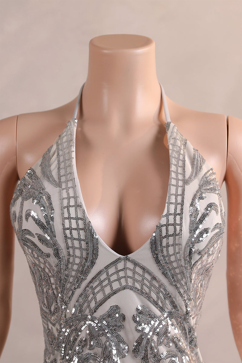 Elegant Silver Sequin Flowers Mermaid Floor Length Prom Dresses Ballbella Elegant Silver Sequin Flowers Mermaid Floor Length Prom Dresses Ballbella