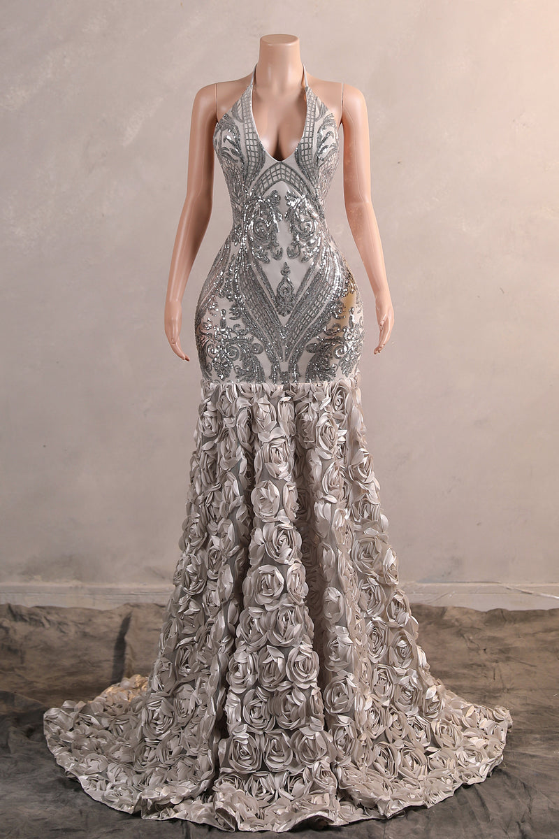 Elegant Silver Sequin Flowers Mermaid Floor Length Prom Dresses Ballbella Elegant Silver Sequin Flowers Mermaid Floor Length Prom Dresses Ballbella