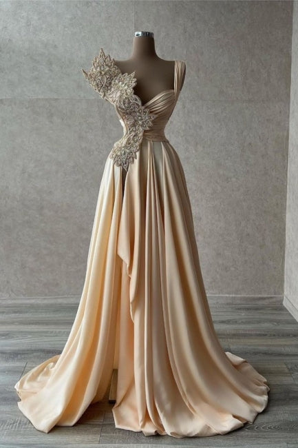 Elegant Sleeveless A-line Prom Dresses Long With Split-Ballbella