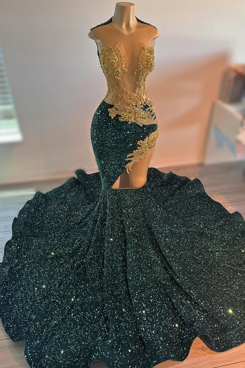 green emerald velvet dress Lady In The Yellow and Black Dress – DulceCulture main image 1