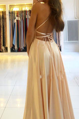 Elegant Spaghetti-Straps Long Prom Dress With Split-Ballbella