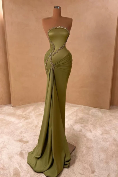ivory mermaid prom dress Ivory Strapless Mermaid Evening Dress Ruched Crystal Long Formal Prom –  Msikoods Official Store