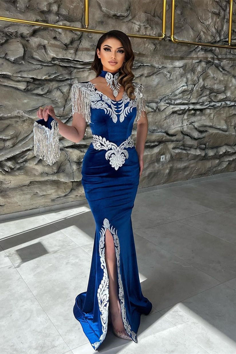 Elegant Straps Sleeveless Mermaid Prom Dresses Long Slit Online Elegant Straps Sleeveless Mermaid Prom Dresses Long Slit Online