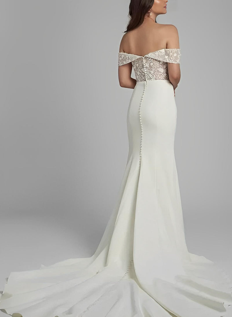 Elegant Sweetheart Elastic Satin Wedding Dresses Appliques Lace-Ballbella