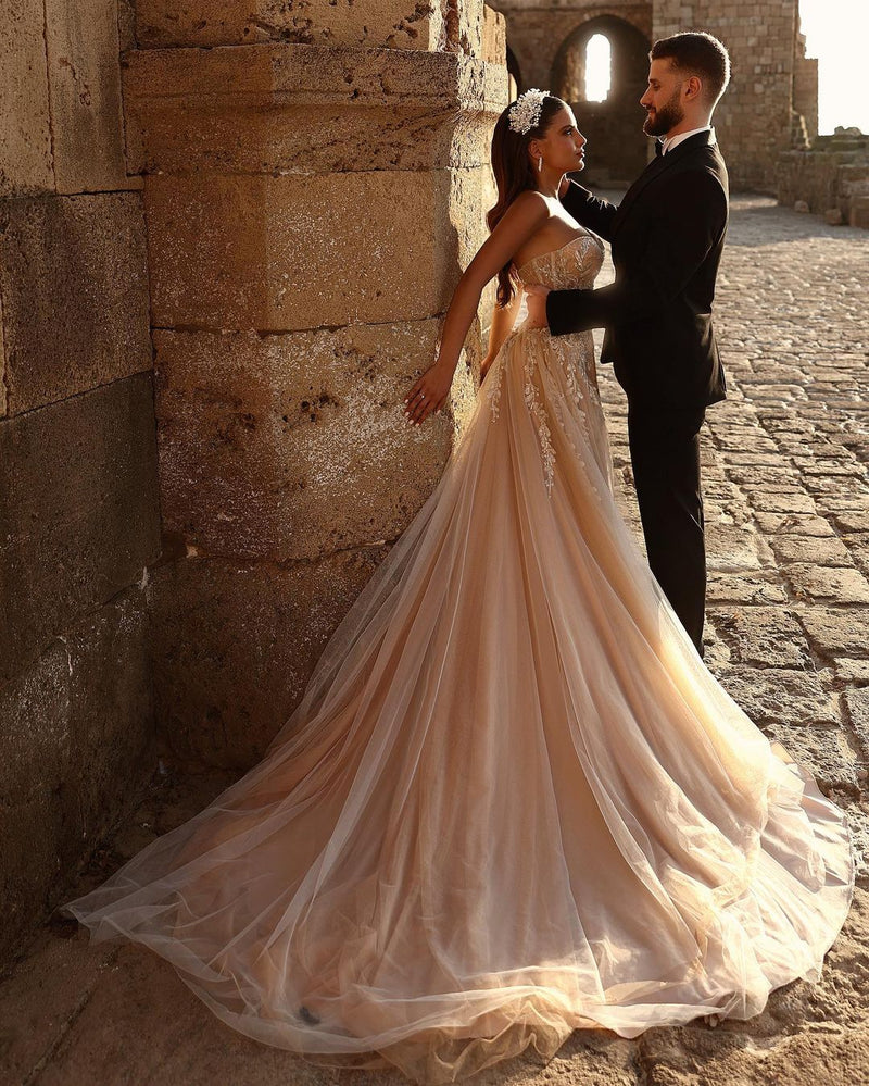 Elegant Sweetheart Long Glitter Lace Wedding Dress Long Slit Online Ballbella Elegant Sweetheart Long Glitter Lace Wedding Dress Long Slit Online Ballbella
