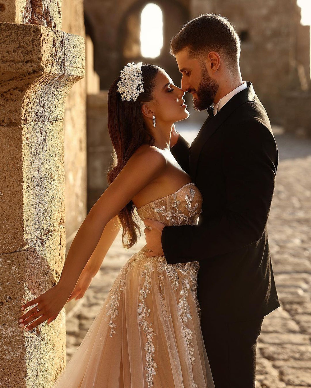 Elegant Sweetheart Long Glitter Lace Wedding Dress Long Slit Online – Ballbella