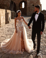 Elegant Sweetheart Long Glitter Lace Wedding Dress Long Slit Online-Ballbella