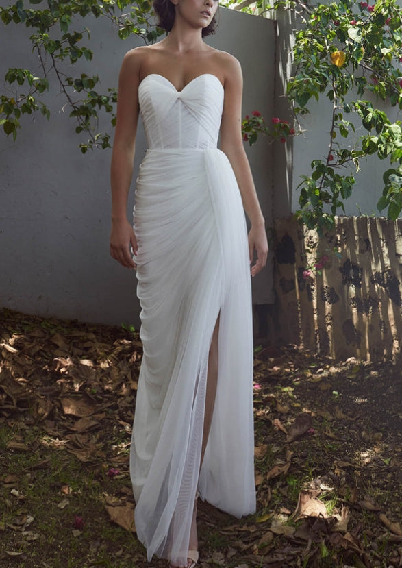 Elegant Sweetheart Tulle Wedding Dresses Split Front-Ballbella