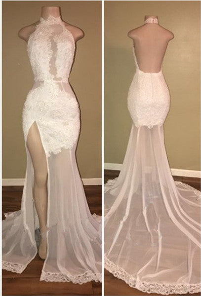 Shop the Elegant White Lace Halter Prom Party GownsMermaid Backless Party Dress With Slit today at Ballbella, free shipping & free customizing, 1000+ styles to choose from, shop now.