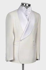 Elegant White Shawl Lapel Double-Breasted Wedding Suit-Ballbella