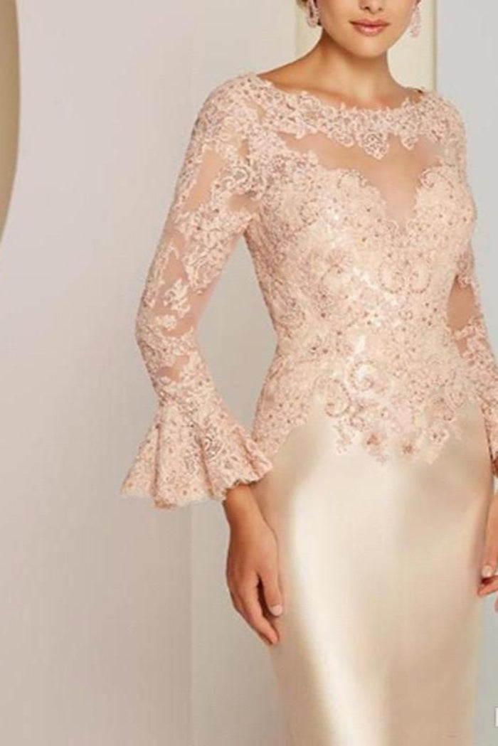 Elegant Wide sleeves Lace Sweetheart Satin Knee Length Mother of the bride Dresses