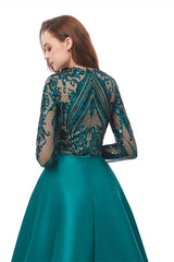Emerald Green Long Sleevess Mermaid Prom Party Gowns with detachable Train-Ballbella