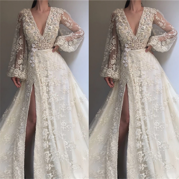 Discover your exquisite Long Sleevess lace beading affordable prom dresses at Ballbella,  making you look glam in the prom night,  available in full size range. Try Exquisite Tulle Lace Beading Long Sleevess Prom Party Gowns| Chic V-neck Beading Slit Prom Party Gowns.