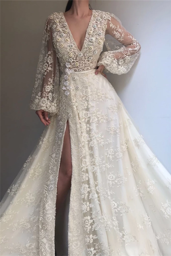 Discover your exquisite Long Sleevess lace beading affordable prom dresses at Ballbella,  making you look glam in the prom night,  available in full size range. Try Exquisite Tulle Lace Beading Long Sleevess Prom Party Gowns| Chic V-neck Beading Slit Prom Party Gowns.