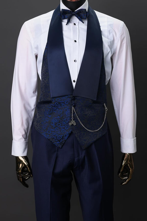 Navy Blue Jacquard 3-Piece Wedding Suit for Groom