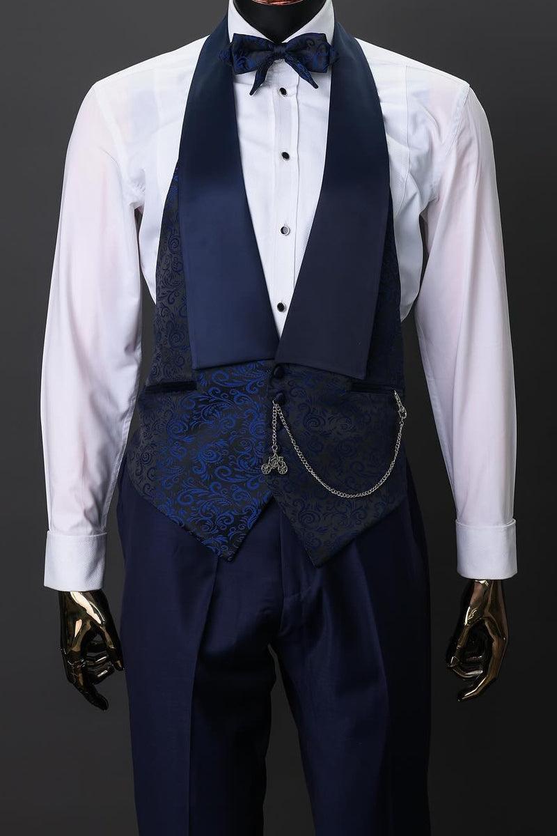 Navy Blue Jacquard 3-Piece Wedding Suit for Groom