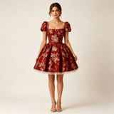 Elegant Square Short Sleeves Homecoming Dresses Mini With Zipper Criss-Cross Back