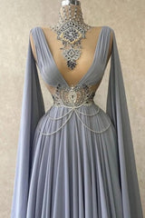 Fabulous High Neck Sleeveless Long 100D-chiffen prom Dresses With beads-Ballbella