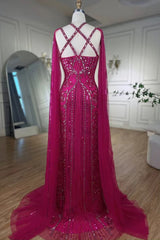 Fabulous Hot Pink Beadings Evening Dress Mermaid Long With Ruffle-Ballbella
