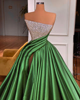 Fabulous Long A-line Strapless Split Front Sleeveless Prom Dress-Ballbella