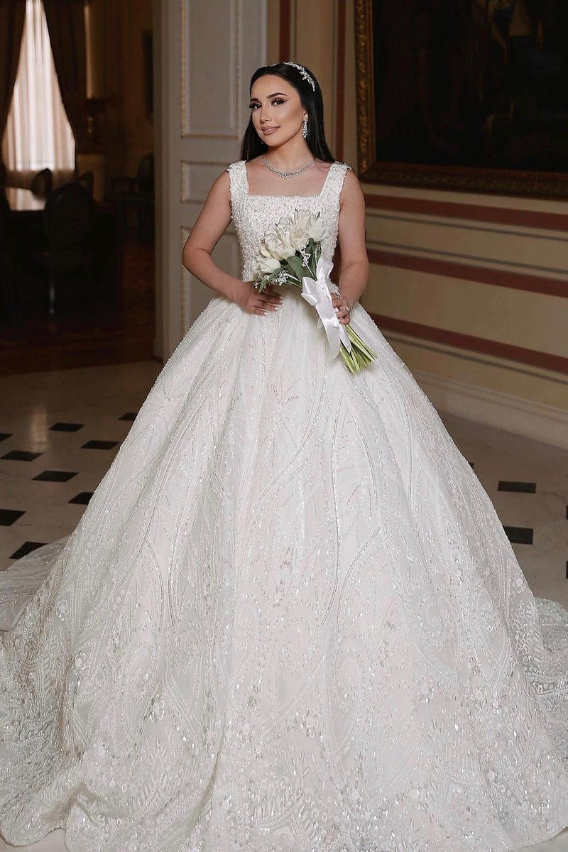 Fabulous Long Ivory A-line Sleeveless Beading Wedding Dress With Lace Fabulous Long Ivory A-line Sleeveless Beading Wedding Dress With Lace