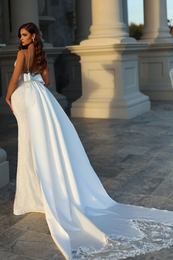 Fabulous Long Mermaid Sleeveless Wedding Dresses Online With Lace-Ballbella