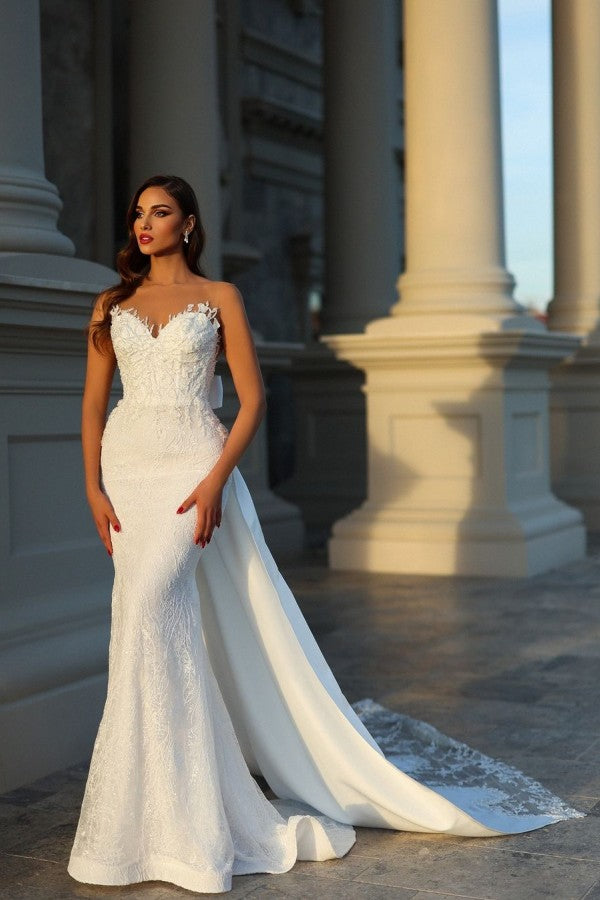 Fabulous Long Mermaid Sleeveless Wedding Dresses Online With Lace-Ballbella