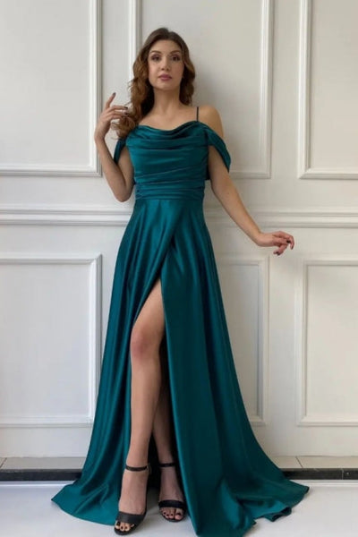 Fabulous Long Off-the-shoulder A-line Graduation Dresses Prom Dresses With Split Online Fabulous Long Off-the-shoulder A-line Graduation Dresses Prom Dresses With Split Online