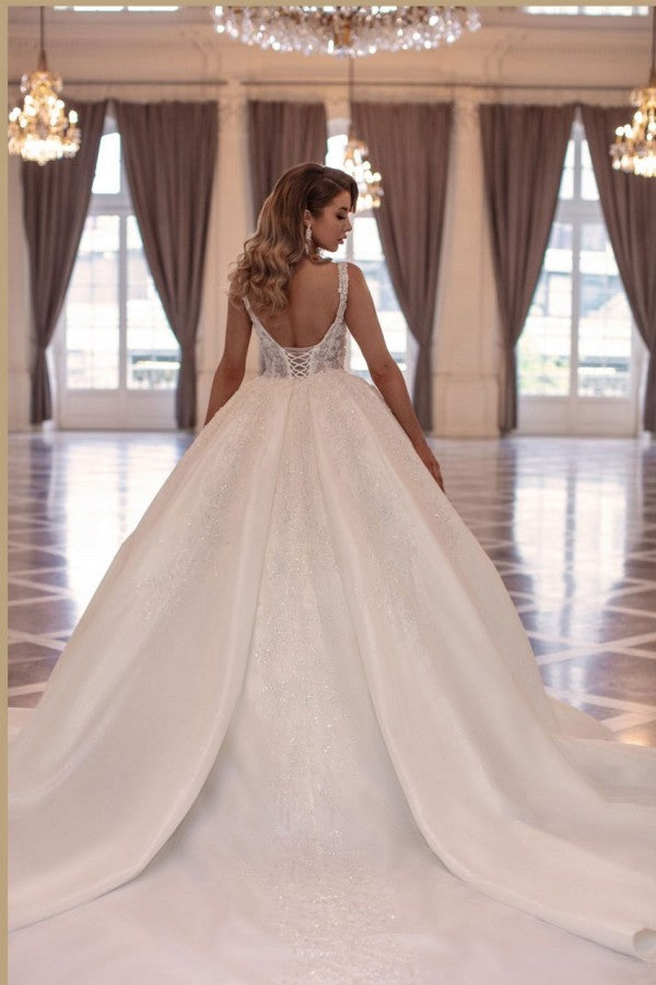 Fabulous Long Princess Long Sleevesless Wedding Dresses Online With Lace-Ballbella