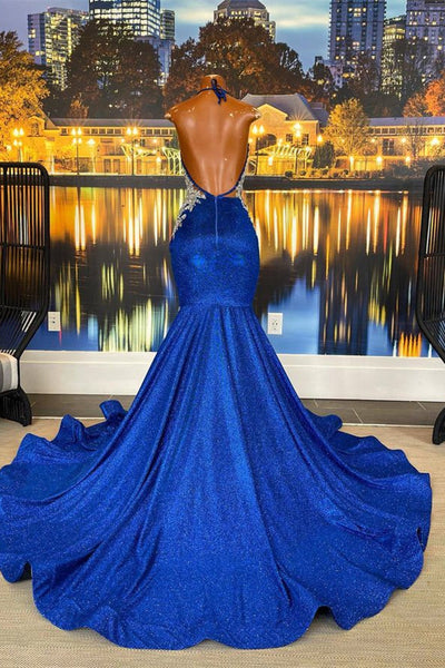 navy blue dress for baby girl Sparkly Lace V Neck Mermaid Prom Dress Formal Dress Backless Party Dress ARD2769 main image 1