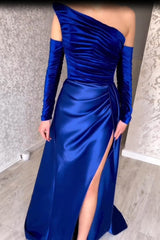 Fabulous Long Strapless A-Line Split Front Evening Prom Dresses With Long Sleeves-Ballbella