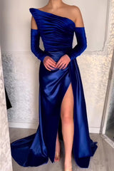 Fabulous Long Strapless A-Line Split Front Evening Prom Dresses With Long Sleeves-Ballbella