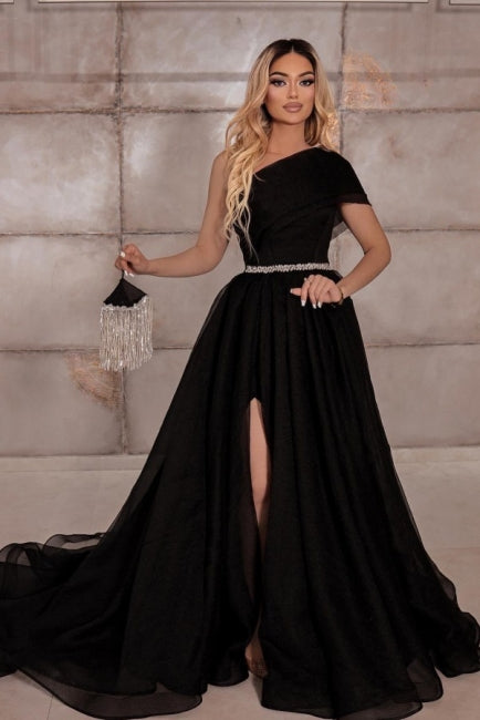 Fabulous One Shoulder Sleeveless Long Prom Dress Ribbons-Ballbella