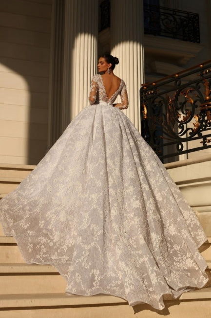 Fabulous Sweetheart Ball Gown Lace Wedding Dresses Online Crystals-Ballbella