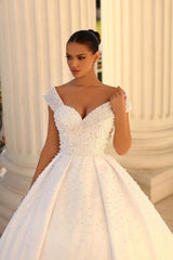 Fabulous Sweetheart Cap Sleeves Ball Gown Wedding Dresses Online Sequined-Ballbella