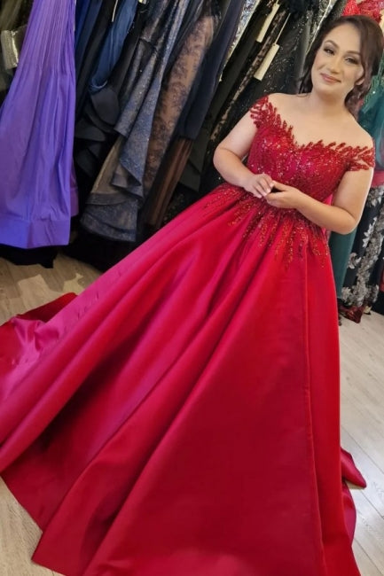 Fabulous V-Neck Cap Sleeves Long Wedding Dresses Online-Ballbella